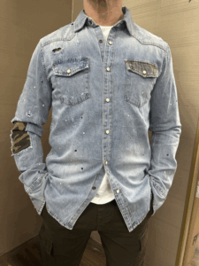 Camicia jeans GIANNI LUPO con taschino e toppa militare
