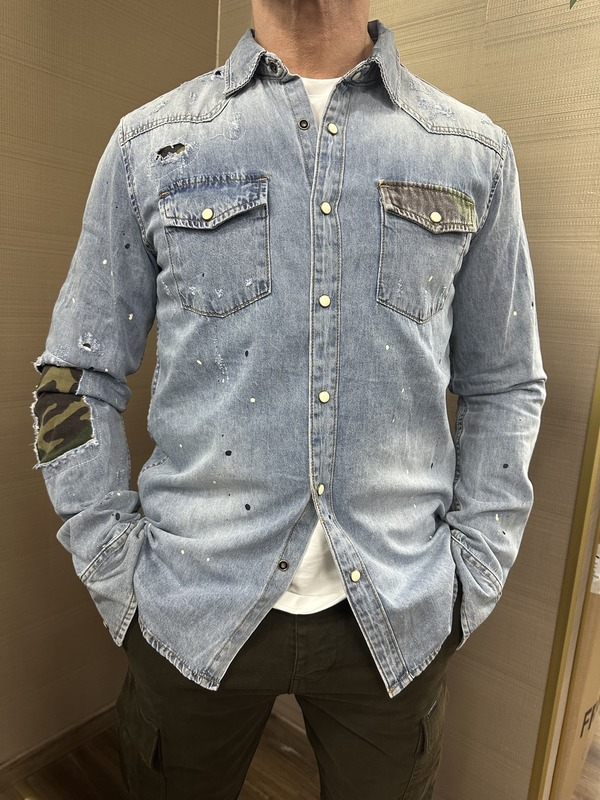 Camicia jeans GIANNI LUPO con taschino e toppa militare
