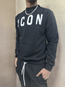 Felpa ICON girocollo con logo centrale nera