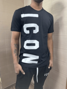 T-shirt ICON nera con logo verticale