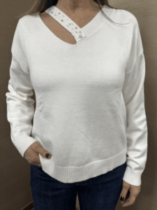 Maglia scollo V MIMI-MUA' con brillantini