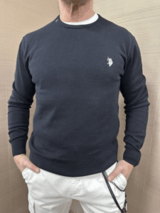 Maglia girocollo US POLO nero in cotone